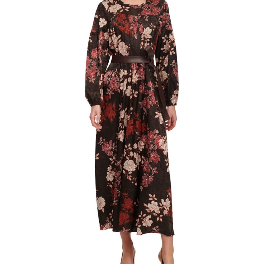 Calvin Klein Floral-Print Jacquard Belted Maxi Dress - Size: 2